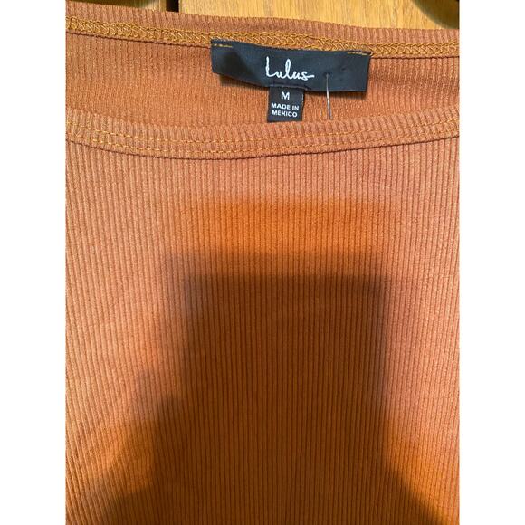 Lulus Rust Orange Ribbed Drawstring Bodycon Mini Dress - Picture 7 of 8
